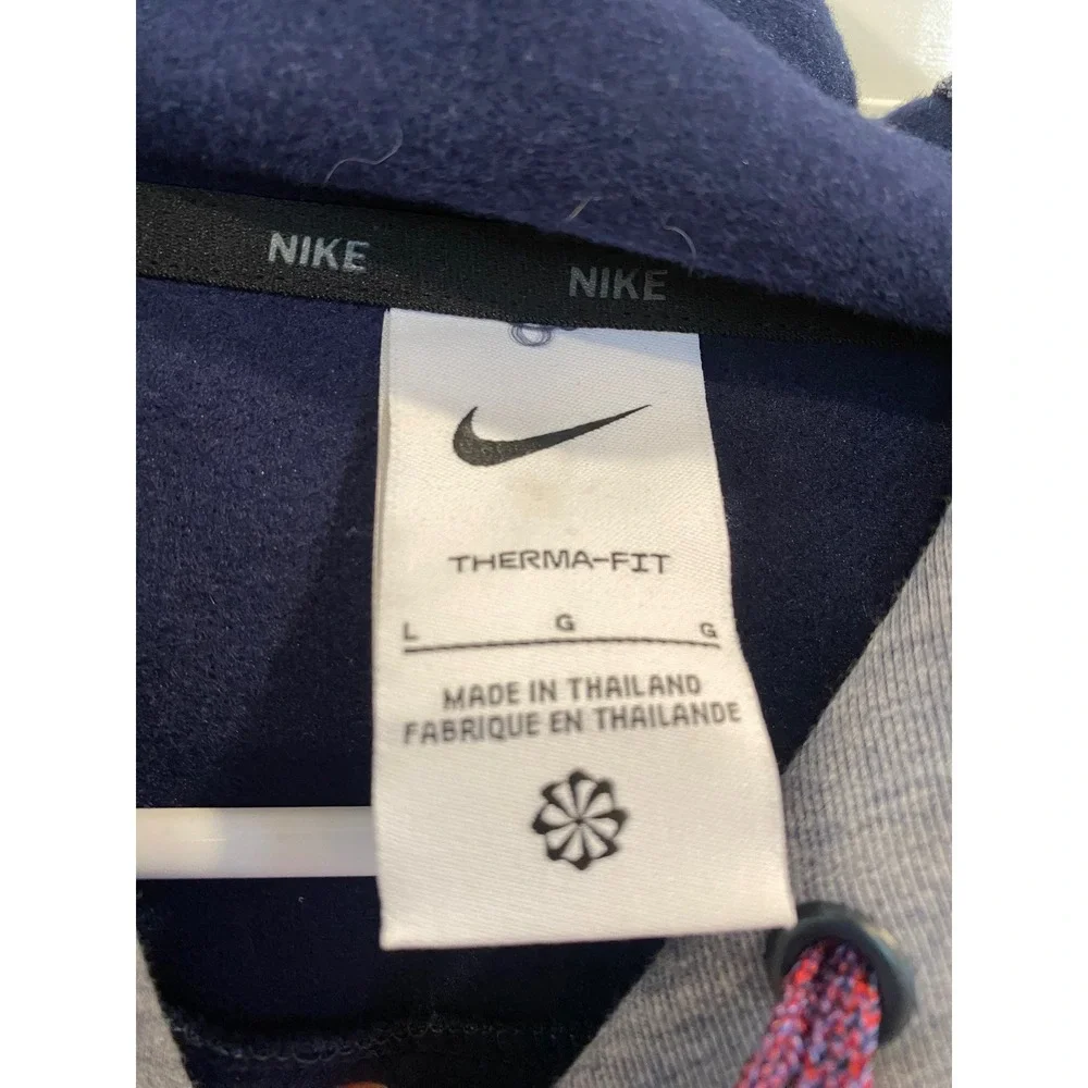Nike Mens Hoodie Therma-FIT Colorblock Navy Grey Fleece Lined‎ DD2112-451 Large